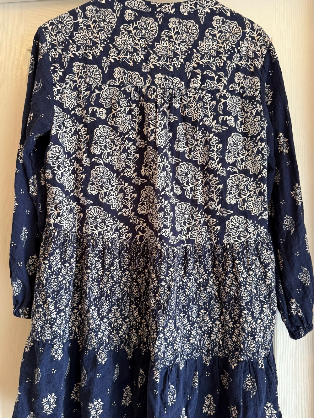 Maeve Tunic Dress Womens Medium Navy Blue Floral Paisley Tiered Tassel V-Neck - Picture 4 of 6
